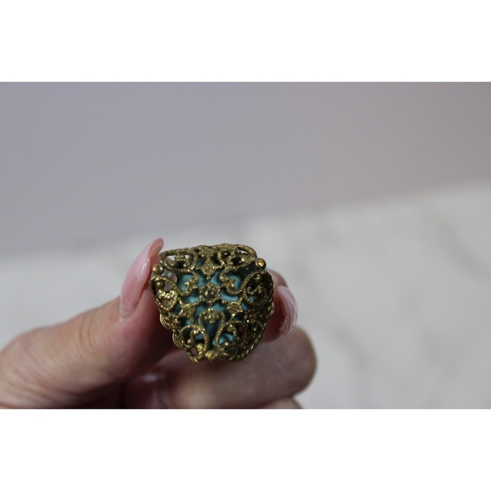 RARE 1940-1950s Era Miriam Haskell Filigree Turquoise Sizable Statement Ring